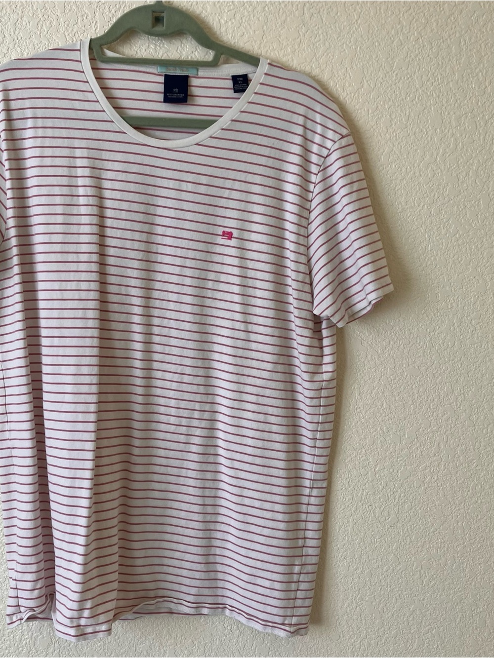 Scotch & Soda White Tee with Pink Stripes used condition XL